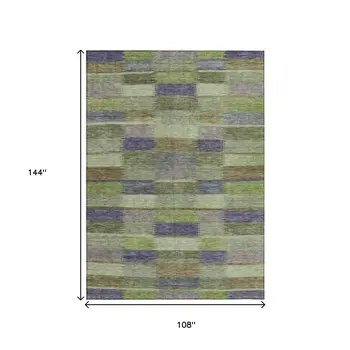 9' X 12' Artichoke Green Purple And Mint Green Striped Washable Indoor Outdoor Area Rug