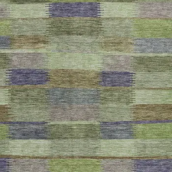 9' X 12' Artichoke Green Purple And Mint Green Striped Washable Indoor Outdoor Area Rug
