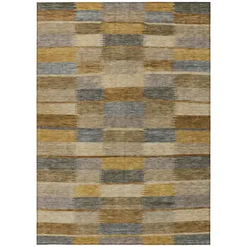 3' X 5' Brown Taupe And Gold Striped Washable Indoor Outdoor Area Rug