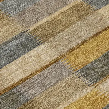 8' Brown Taupe And Gold Round Striped Washable Indoor Outdoor Area Rug
