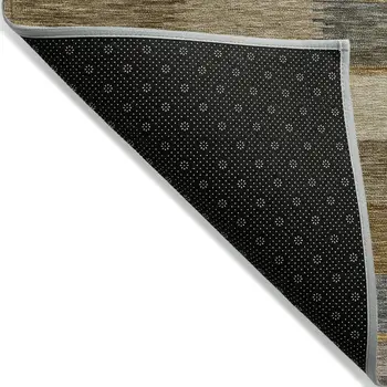 9' X 12' Brown Taupe And Gold Striped Washable Indoor Outdoor Area Rug