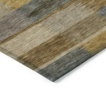 9' X 12' Brown Taupe And Gold Striped Washable Indoor Outdoor Area Rug