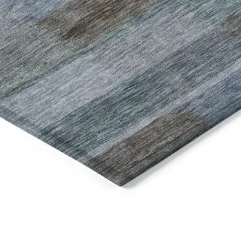 3' X 5' Blue Denim Blue And Brown Striped Washable Indoor Outdoor Area Rug