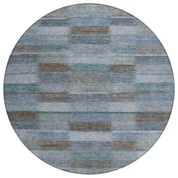 8' Blue Denim Blue And Brown Round Striped Washable Indoor Outdoor Area Rug