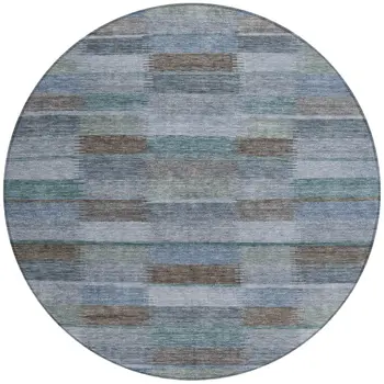 8' Blue Denim Blue And Brown Round Striped Washable Indoor Outdoor Area Rug