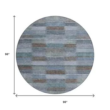 8' Blue Denim Blue And Brown Round Striped Washable Indoor Outdoor Area Rug