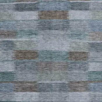 9' X 12' Blue Denim Blue And Brown Striped Washable Indoor Outdoor Area Rug