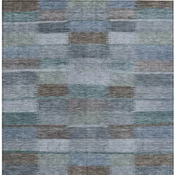 10' X 14' Blue Denim Blue And Brown Striped Washable Indoor Outdoor Area Rug