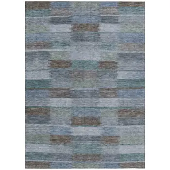 10' X 14' Blue Denim Blue And Brown Striped Washable Indoor Outdoor Area Rug