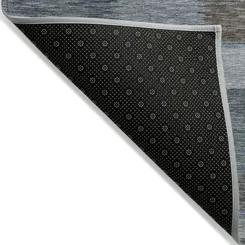 10' X 14' Blue Denim Blue And Brown Striped Washable Indoor Outdoor Area Rug