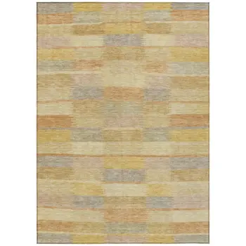 3' X 5' Wheat Beige And Gold Striped Washable Indoor Outdoor Area Rug