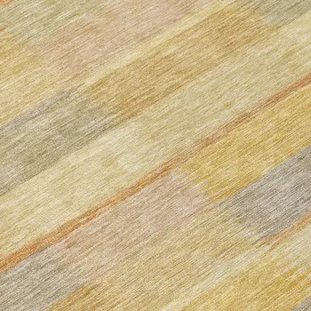 8' Wheat Beige And Gold Round Striped Washable Indoor Outdoor Area Rug