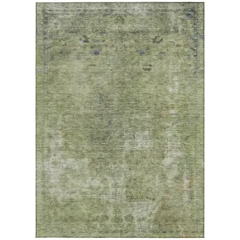 5' X 8' Artichoke Green And Beige Abstract Washable Indoor Outdoor Area Rug