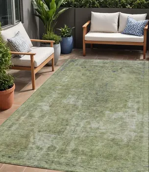 5' X 8' Artichoke Green And Beige Abstract Washable Indoor Outdoor Area Rug