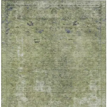5' X 8' Artichoke Green And Beige Abstract Washable Indoor Outdoor Area Rug