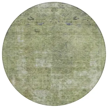 8' Artichoke Green And Beige Round Abstract Washable Indoor Outdoor Area Rug