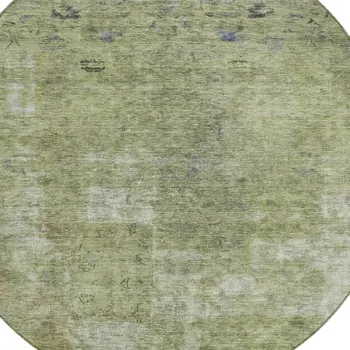 8' Artichoke Green And Beige Round Abstract Washable Indoor Outdoor Area Rug