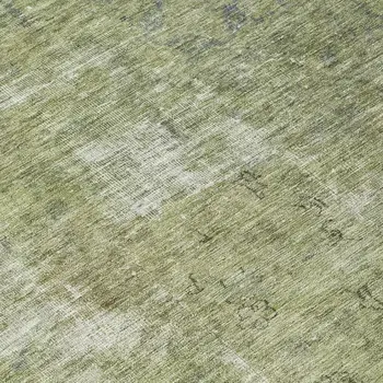 8' Artichoke Green And Beige Round Abstract Washable Indoor Outdoor Area Rug
