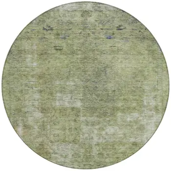 8' Artichoke Green And Beige Round Abstract Washable Indoor Outdoor Area Rug
