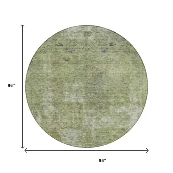 8' Artichoke Green And Beige Round Abstract Washable Indoor Outdoor Area Rug