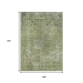 9' X 12' Artichoke Green And Beige Abstract Washable Indoor Outdoor Area Rug