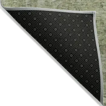 10' X 14' Artichoke Green And Beige Abstract Washable Indoor Outdoor Area Rug
