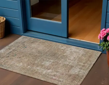 3' X 5' Beige And Taupe Abstract Washable Indoor Outdoor Area Rug