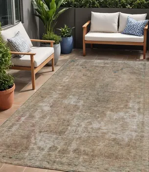 5' X 8' Beige And Taupe Abstract Washable Indoor Outdoor Area Rug