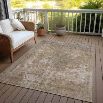 8' X 10' Beige And Taupe Abstract Washable Indoor Outdoor Area Rug