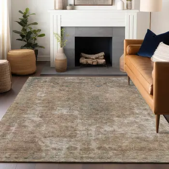 8' X 10' Beige And Taupe Abstract Washable Indoor Outdoor Area Rug