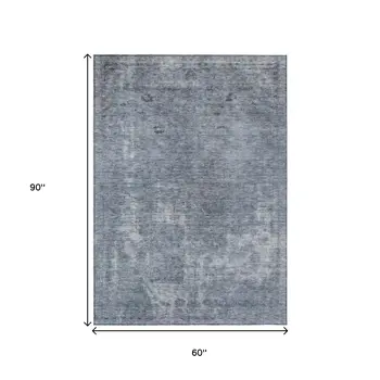 5' X 8' Blue And Gray Abstract Washable Indoor Outdoor Area Rug