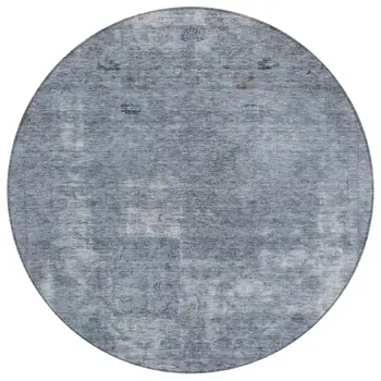 8' Blue And Gray Round Abstract Washable Indoor Outdoor Area Rug