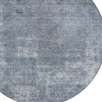 8' Blue And Gray Round Abstract Washable Indoor Outdoor Area Rug