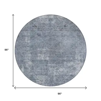 8' Blue And Gray Round Abstract Washable Indoor Outdoor Area Rug