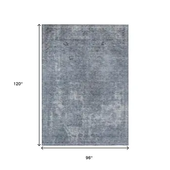 8' X 10' Blue And Gray Abstract Washable Indoor Outdoor Area Rug