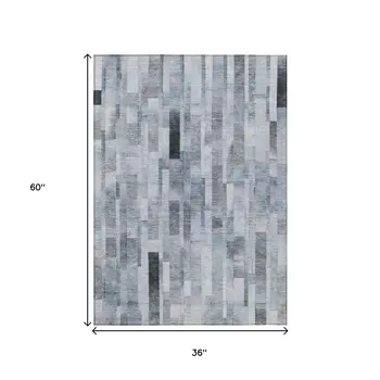3' X 5' Blue And Gray Striped Washable Indoor Outdoor Area Rug