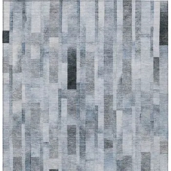 3' X 5' Blue And Gray Striped Washable Indoor Outdoor Area Rug