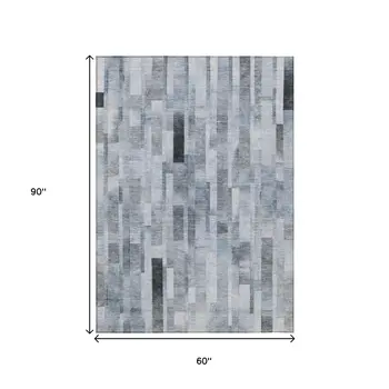 5' X 8' Blue And Gray Striped Washable Indoor Outdoor Area Rug