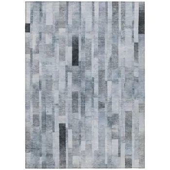 5' X 8' Blue And Gray Striped Washable Indoor Outdoor Area Rug