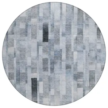 8' Blue And Gray Round Striped Washable Indoor Outdoor Area Rug