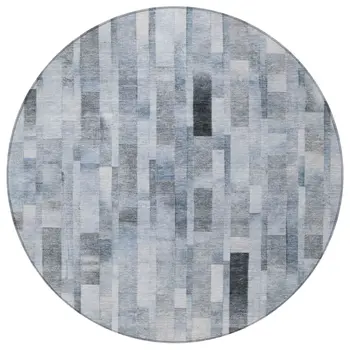 8' Blue And Gray Round Striped Washable Indoor Outdoor Area Rug