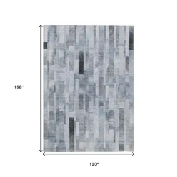 10' X 14' Blue And Gray Striped Washable Indoor Outdoor Area Rug