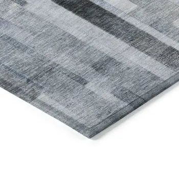 10' X 14' Blue And Gray Striped Washable Indoor Outdoor Area Rug