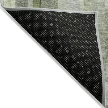 3' X 5' Green And Gray Striped Washable Indoor Outdoor Area Rug