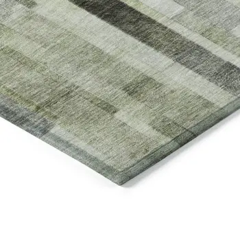 3' X 5' Green And Gray Striped Washable Indoor Outdoor Area Rug