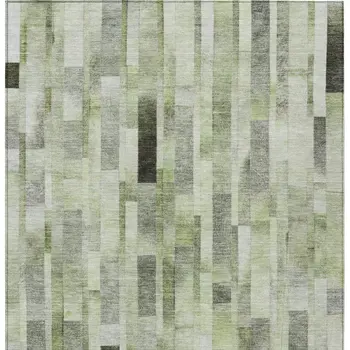 3' X 5' Green And Gray Striped Washable Indoor Outdoor Area Rug