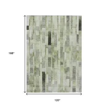 10' X 14' Green And Gray Striped Washable Indoor Outdoor Area Rug