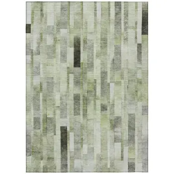 10' X 14' Green And Gray Striped Washable Indoor Outdoor Area Rug