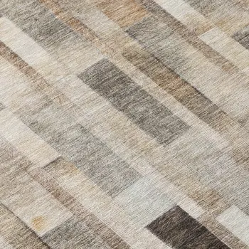 8' Taupe And Gray Round Striped Washable Indoor Outdoor Area Rug
