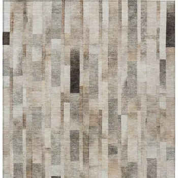 8' X 10' Taupe And Gray Striped Washable Indoor Outdoor Area Rug